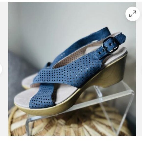 Dansko Jacinda Blue Suede Sz 41 Slingback Platform Wedge Heel Sandals US 10.5 - Picture 1 of 6